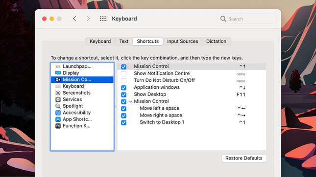 Adjusting shortcuts on macOS.