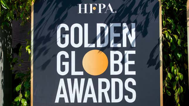 View of the HFPA Golden Globe Awards logo at the Beverly Hills Hotel on February 23, 2021.