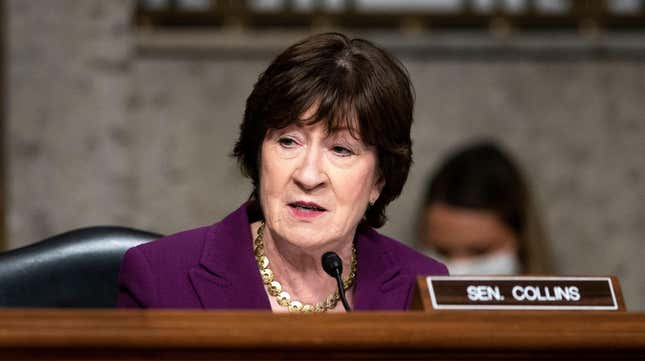 Sen. Susan Collins (R-Maine) at a Senate hearing about covid-19 on Capitol Hill in Washington, DC on January 11, 2022.