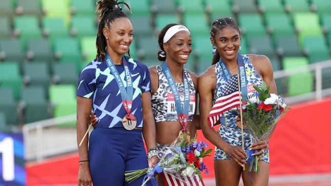 Brianna McNeal, Keni Harrison, and Christina Clemons
