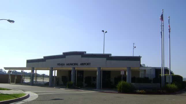 A photo of the Visalia Airport terminal building. 