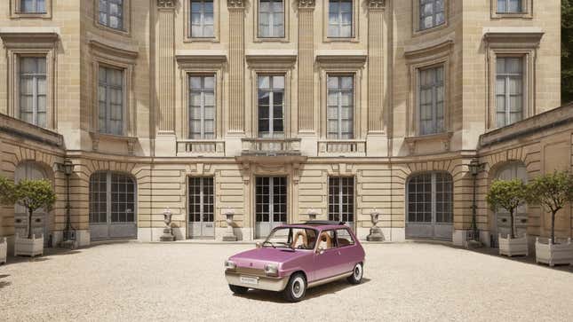 Image for article titled This Renault R5 EV Restomod Has Gemstone Headlights and a Marble Pretzel Steering Wheel