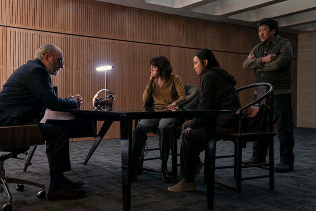Liam Cunningham as Wade, Eiza González as Auggie, Jess Hong as Jin, and Benedict Wong as Clarence.
