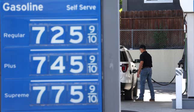 Gas prices at a Chevron station in Menlo Park, CA on May 25.