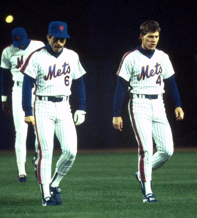 Mets’ Wally Backman and Lenny Dykstra before Game 6 against the Red Sox at Shea Stadium Oct. 25, 1986. Mets Vs Red Sox 1986 World Series