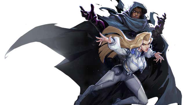 Cloak and Dagger reach out toward the screen in a cool action pose.