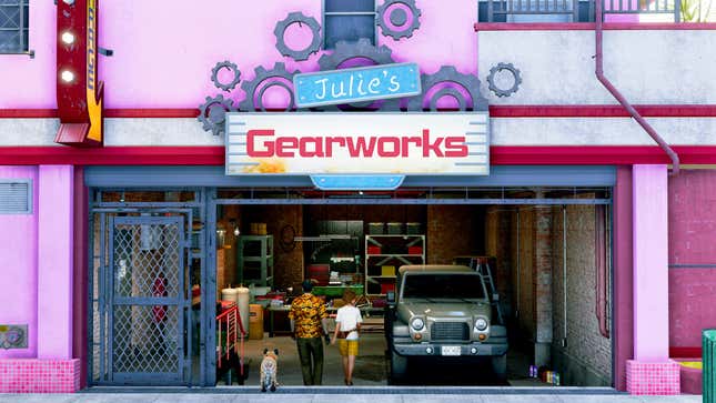 A screenshot of Pirate Yakuza in Hawaii shows a garage shop.