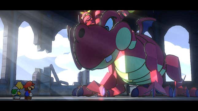 Mario and a Koopa face a dragon.