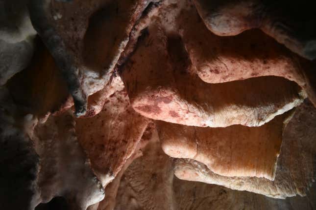 Red ochre splotches in the cave.
