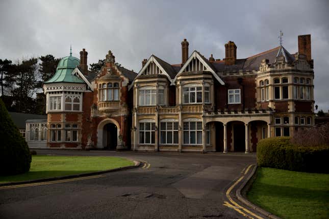 FILE - An exterior view shows the mansion house at Bletchley Park museum in the town of Bletchley in Buckinghamshire, England, Jan. 15, 2015. The U.K.-hosted AI Safety Summit is bringing politicians, computer scientists and tech executives to a site chosen for its symbolism: Bletchley Park, a name synonymous with codebreaking and the birth of computing. (AP Photo/Matt Dunham, File)