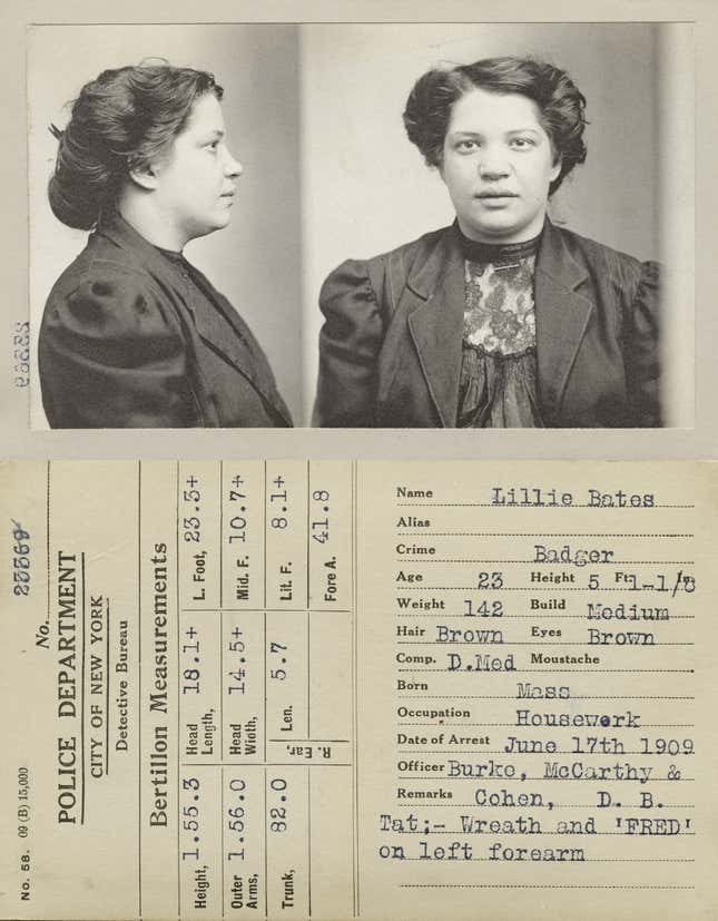 Bertillon card and mugshot