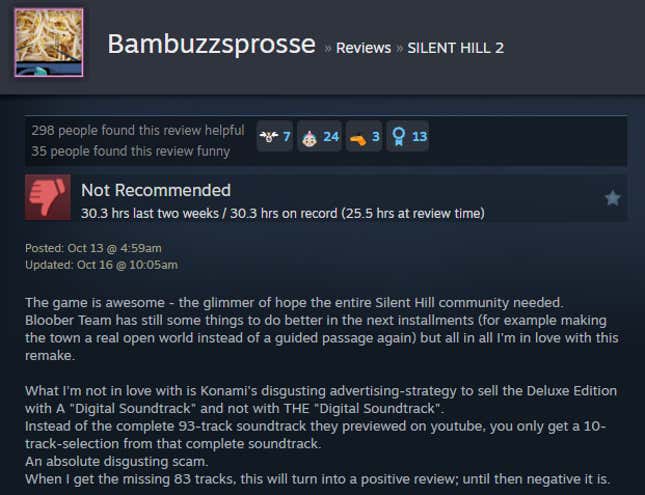 Image for article titled Silent Hill 2 Remake, As Told By Steam Reviews