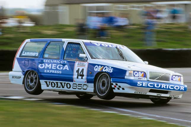 The Volvo 850 Estate BTCC touring car seen on track.