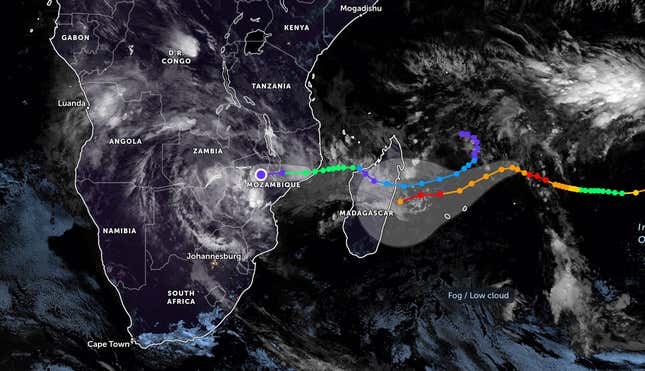 A map of Ana’s path as of January 25, as well as a projected path for the Tropical Storm Batsirai.