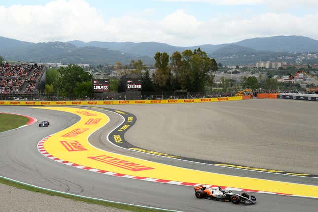 Oscar Piastri of Australia driving the (81) McLaren MCL60 Mercedes leads Pierre Gasly of France driving the (10) Alpine F1 A523 Renault on track during the F1 Grand Prix of Spain at Circuit de Barcelona-Catalunya on June 04, 2023 in Barcelona, Spain