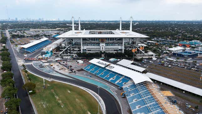 Una foto aérea del Autódromo Internacional de Miami. 