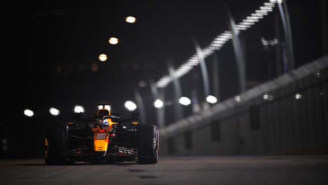 A photo of Max Verstappen on track in Singapore. 