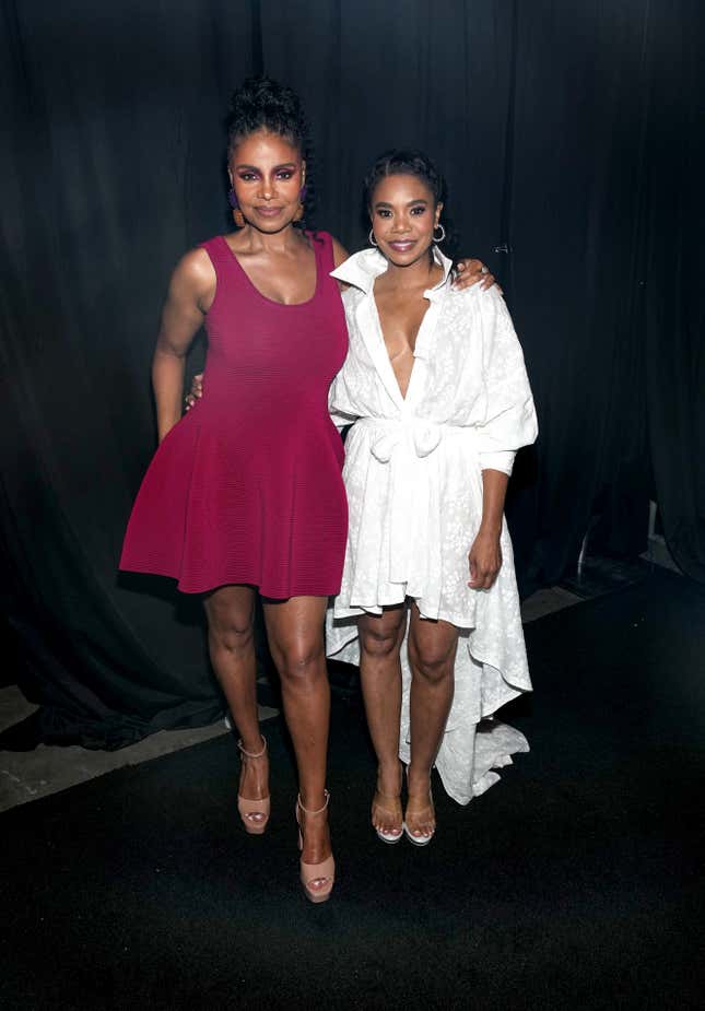 NEW ORLEANS, LOUISIANA - JULY 06: (L-R) Sanaa Lathan and Regina Hall seen backstage during Day 2 of the 2024 ESSENCE Festival of Culture presented by Coca-Cola at Caesars Superdome on July 06, 2024 in New Orleans, Louisiana. 