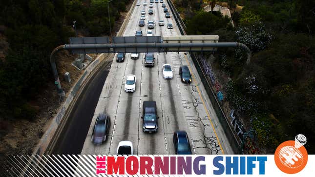 Overhead view of cars on a highway in California.