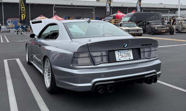 Rear 3/4 view of the silver BMW 858 CSL