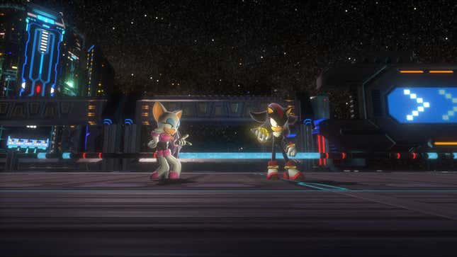 Rouge and Shadow talk on the Space Colony Ark.