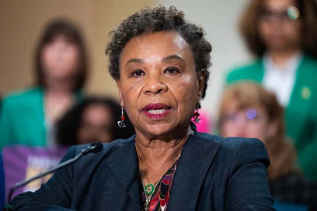 UNITED STATES - JUNE 23: Rep. Barbara Lee, D-Calif., speaks during a Pro-Choice Caucus event in Cannon Building’s Speaker Nancy Pelosi Caucus Room marking one year since the Dobbs v. Jackson Women’s Health Organization decision on Friday, June 23, 2023. The Supreme Court’s decision in Dobbs overturned the national right to abortion on June 24, 2022