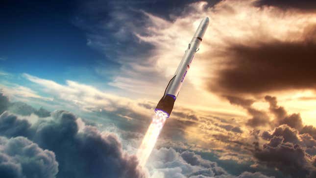 Artist’s depiction of a Blue Origin New Glenn rocket. 