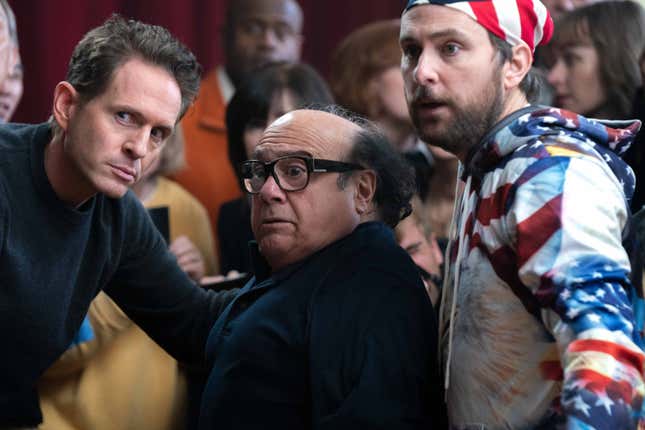 Glenn Howerton as Dennis, Danny DeVito as Frank, Charlie Day as Charlie 