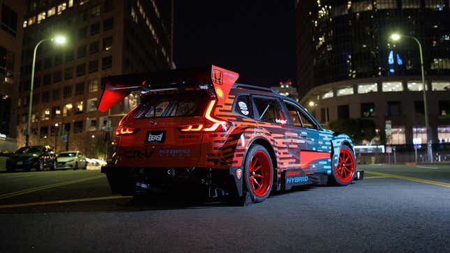 A photo of the rear tail lights of the CR-V race car. 