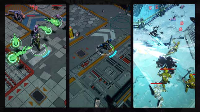 A screenshot shows three screenshots from the new top-down action game. 