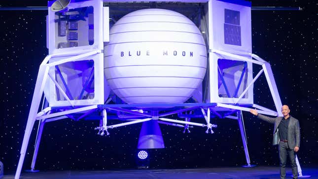 Amazon CEO Jeff Bezos announces Blue Moon, a lunar landing vehicle for the Moon, during a Blue Origin event in Washington, DC, May 9, 2019.