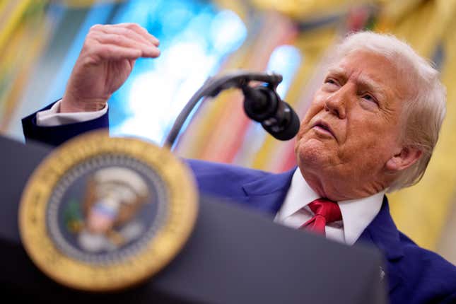 Image for article titled Trump gets asked about Wall Street's 'TACO Trade.' He doesn't like it