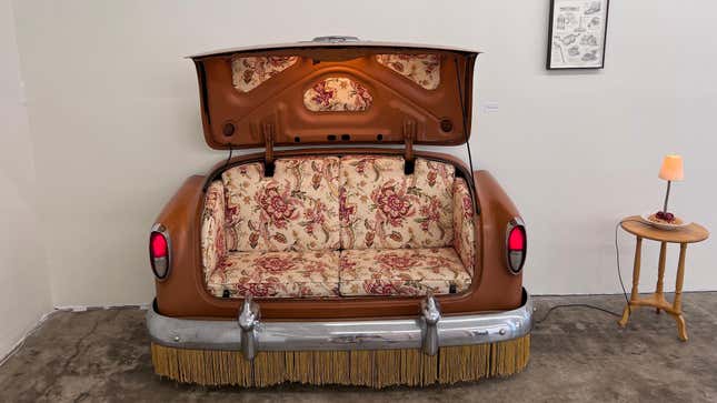 A couch constructed from a 1950s Chevy by artist Pippa Garner.