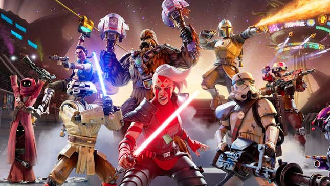 An image shows all the characters in Star Wars: Hunters. 