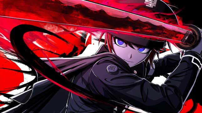 Takumi holds his sword above his head.