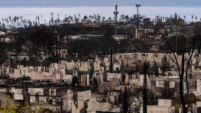 A general view shows the aftermath of a wildfire in Lahaina, Hawaii, on Monday, August. 21, 2023.