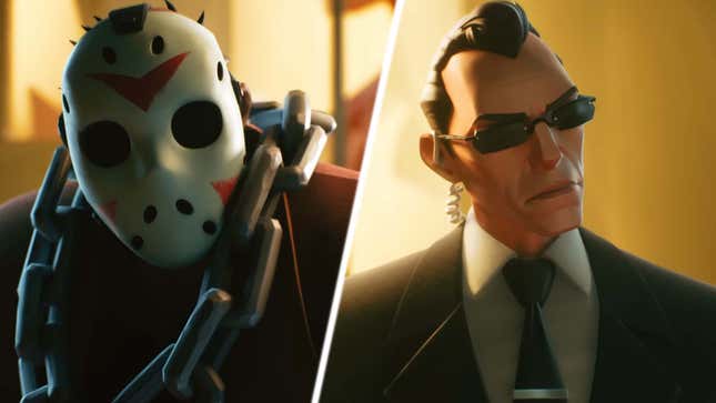 An image shows Jason and Agent Smith as they appear in MultiVersus. 