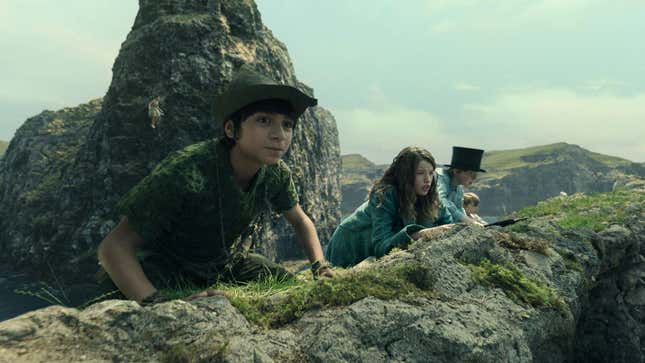 Peter Pan and friends looking over a cliff