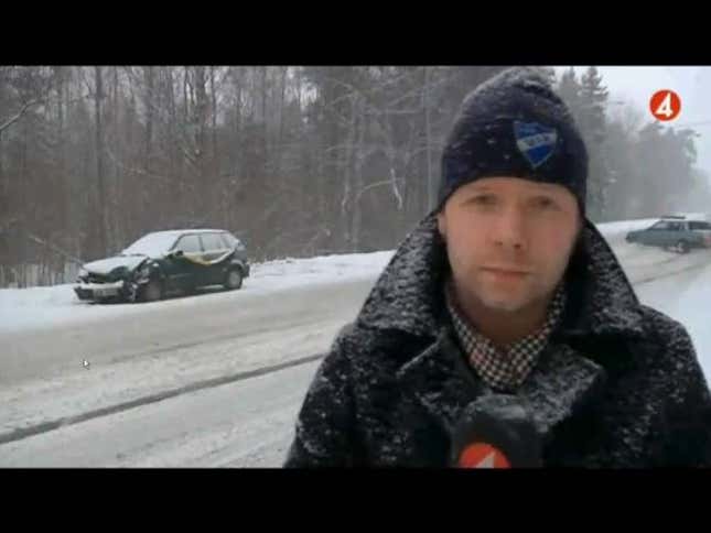 Volvo Driver Wins Winter, Snow Drifts On The News