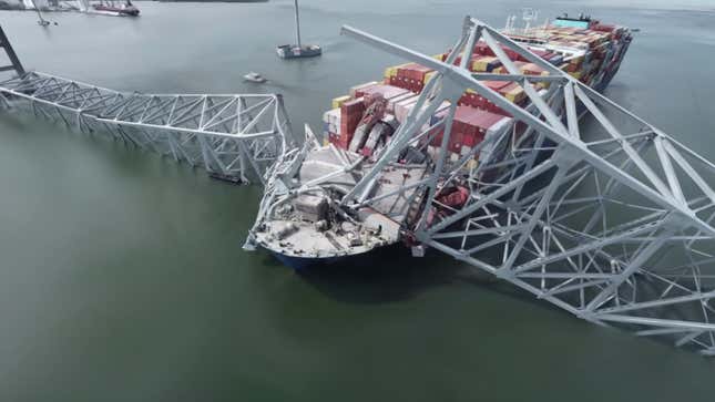 A render of the remains of the Baltimore bridge after it collapsed. 