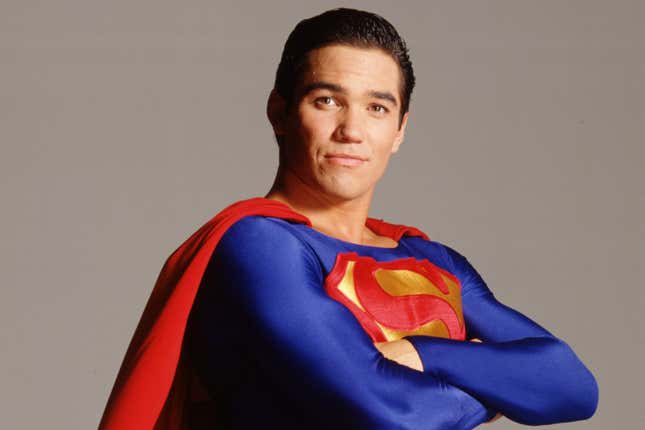 Dean Cain posing as Superman