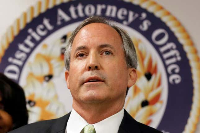 FILE - Texas Attorney General Ken Paxton speaks at a news conference in Dallas on June 22, 2017. Paxton says he&#39;s investigating a key Boeing supplier that is already under scrutiny by federal regulators over the quality of its work on Boeing planes, Friday, March 29, 2024. (AP Photo/Tony Gutierrez, File)