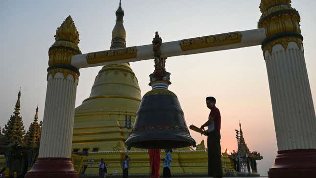 A photo of a Buddhist temple in Myanmar. 