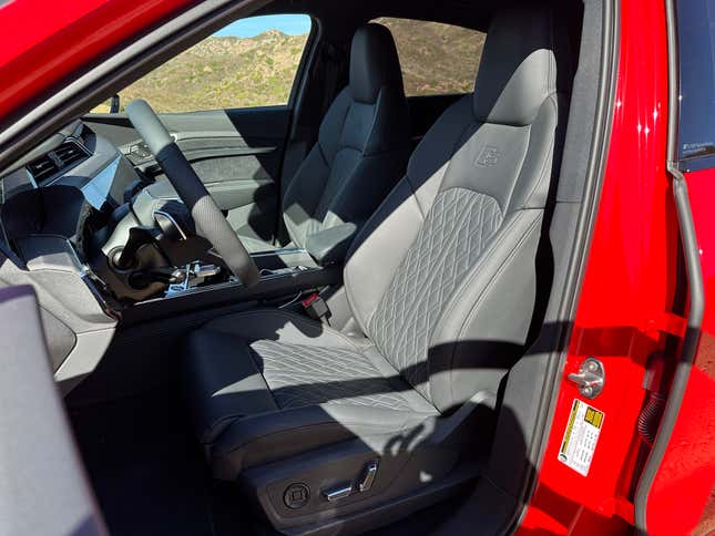 Black leather seats of an Audi SQ8 E-Tron Sportback