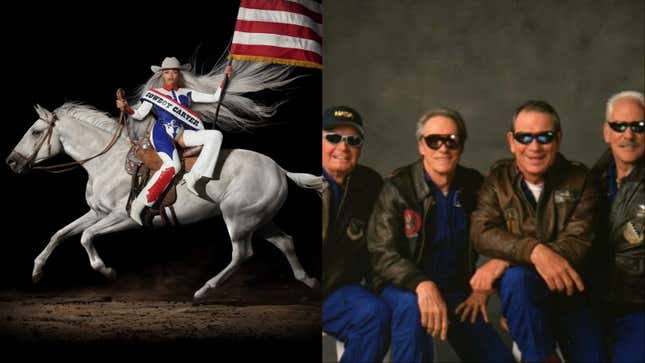 Links: Cowboy Carter (Foto: Parkwood Entertainment) Rechts: James Garner, Clint Eastwood, Tommy Lee Jones, Donald Sutherland und ihre Sonnenbrillen in Space Cowboys (Foto: Warner Bros.)