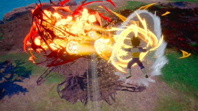 Vegeta lanza una ráfaga de explosiones de energía. 