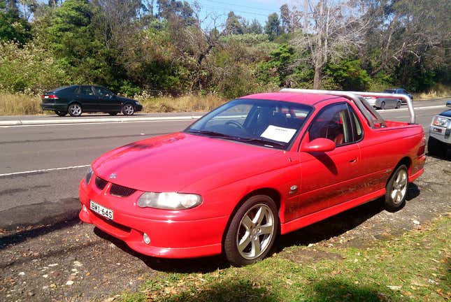 A red Holden Commodore SS Ute.