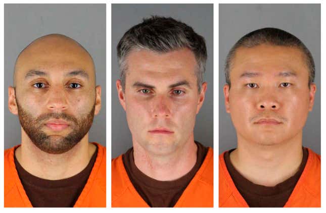 This combination of photos provided by the Hennepin County Sheriff’s Office in Minnesota on June 3, 2020, shows, from left, former Minneapolis police officers J. Alexander Kueng, Thomas Lane and Tou Thao. The former policer officers have been convicted of violating George Floyd’s civil rights when Officer Derek Chauvin pressed his knee into Floyd’s neck for 9 1/2 minutes as the 46-year-old Black man was handcuffed and facedown on the street on May 25, 2020. (Hennepin County Sheriff’s Office via AP, File)