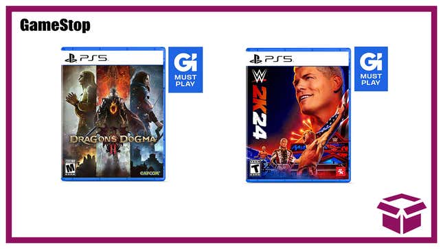 Dragon's Dogma 2 and WWE 2K24 for PlayStation 5 next to GameStop and The Inventory logos
