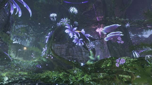Una captura de pantalla muestra las hermosas plantas de neón de Pandora. 